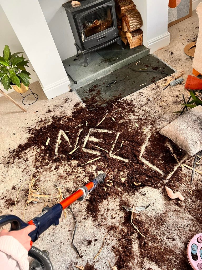 But the 30-year-old saw the funny side and even wrote his pet’s name in the soil for a laugh while cleaning up.   A dramatic after snap shows Nelly snuggling up on the sofa in a tidied up living room.   The HGV mechanic said: “We left Nelly on her own for a couple of hours.  “She had fun to say the least.”  Sam, of Conwy, north Wales, added: “We were that shocked that we just laughed to be honest  “We have been leaving her quite a bit for four hours ish and she’s good as gold, and last Saturday we left her for three hours and that’s what happened.”  Great Dane owners shared their own horror stories in reaction to Nelly’s antics.   One woman said: “Been there, done that and after his total destruction he had absolute atomic poo poos all through the house.  “One look at his adorable face and all was forgiven, had me totally wrapped around his giant paws.”  Another added: “That lampshade/cone obviously did all the damage.   “Great job on cleaning up!   “Glad to see the sofa and carpet survived so well!”  A third woman quipped: “Jeez, I'm so pleased she's OK and survived the house tornado.”